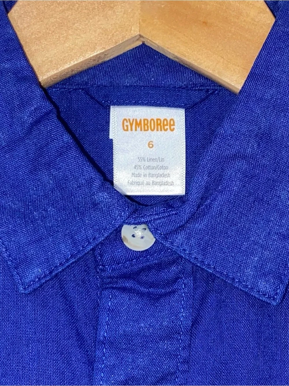 Gymboree Boys’ ‘Dad and Me’ Blue Linen-Blend Button Down Shirt Size 6